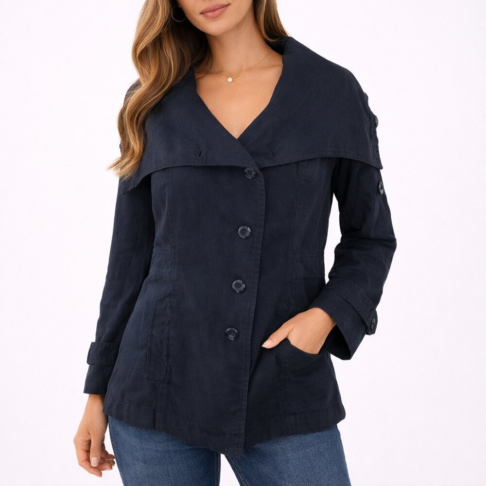 Sundance Linen Blend Jacket L Navy Funnel Neck Utility Lightweight